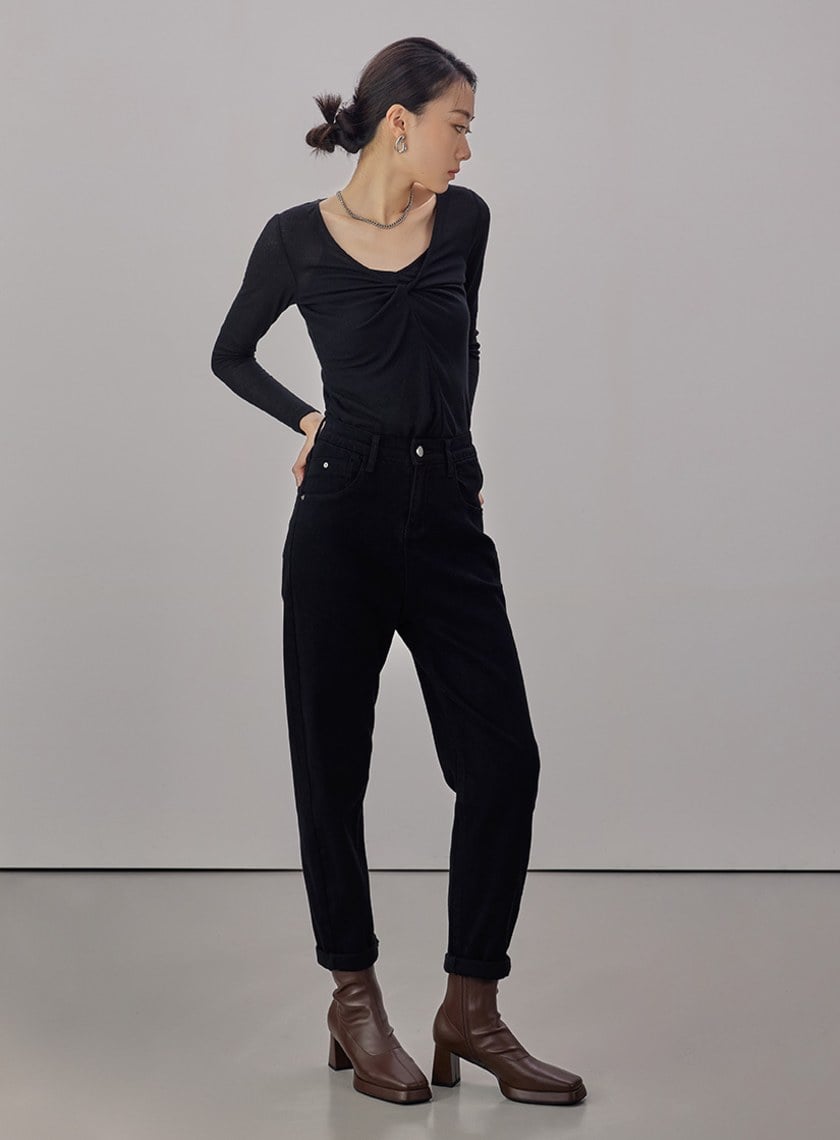 氣質扭結V領長袖上衣